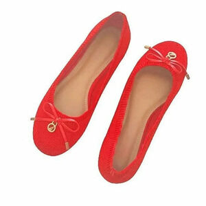 Red Knit Slip-On Ballet Flats Modern Size 6